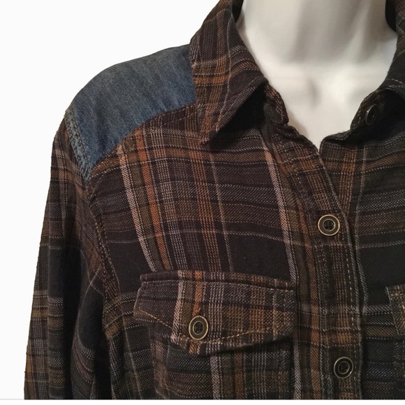 Free People plaid / denim blouse - Picture 2 of 8